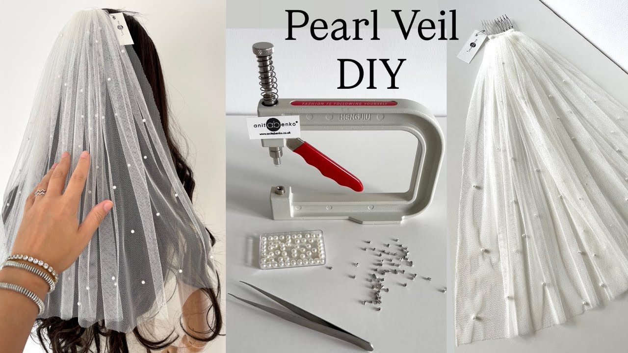 How to attach Pearls on a Wedding Veil, Pearl Setting Machine DIY tutorial,  Anita Benko Bridal