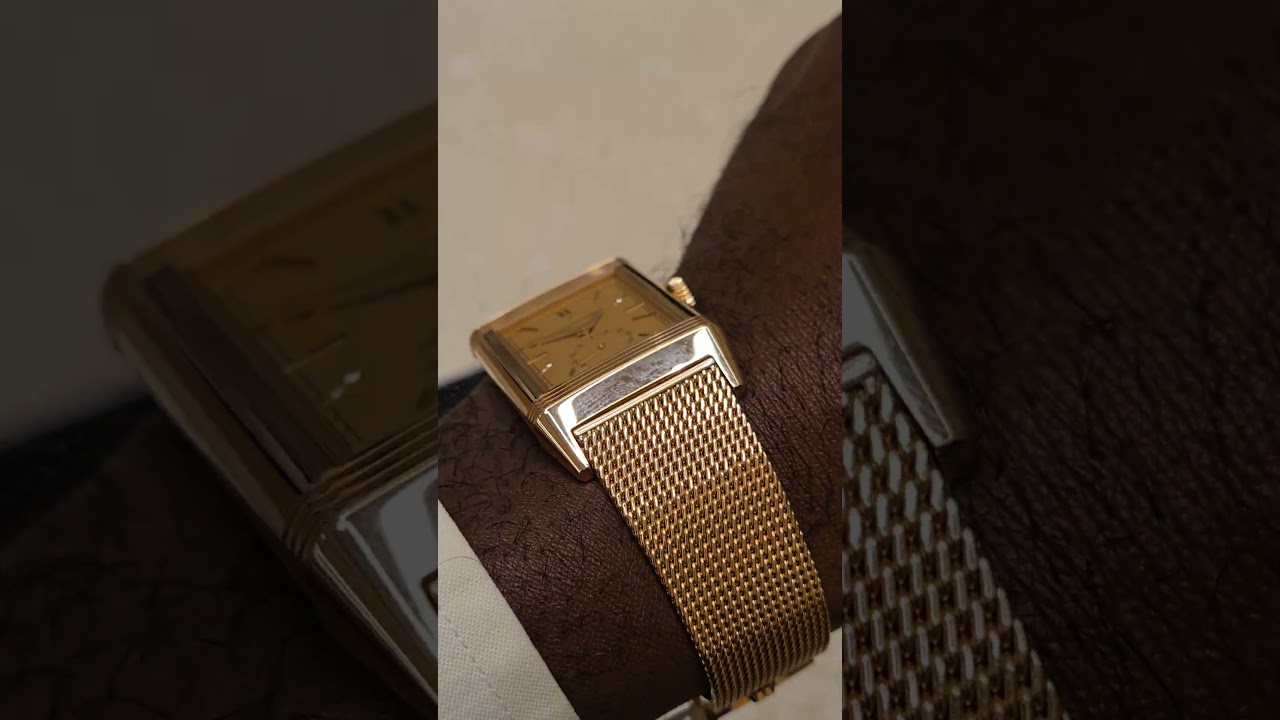JLC Reverso Tribute Monoface Rose Gold with milanese mesh gold bracelet. 