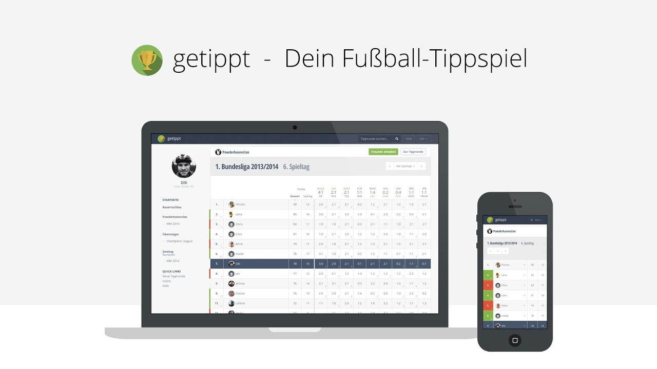 getippt - Dein kostenloses Fu&szlig;ball-Tippspiel
