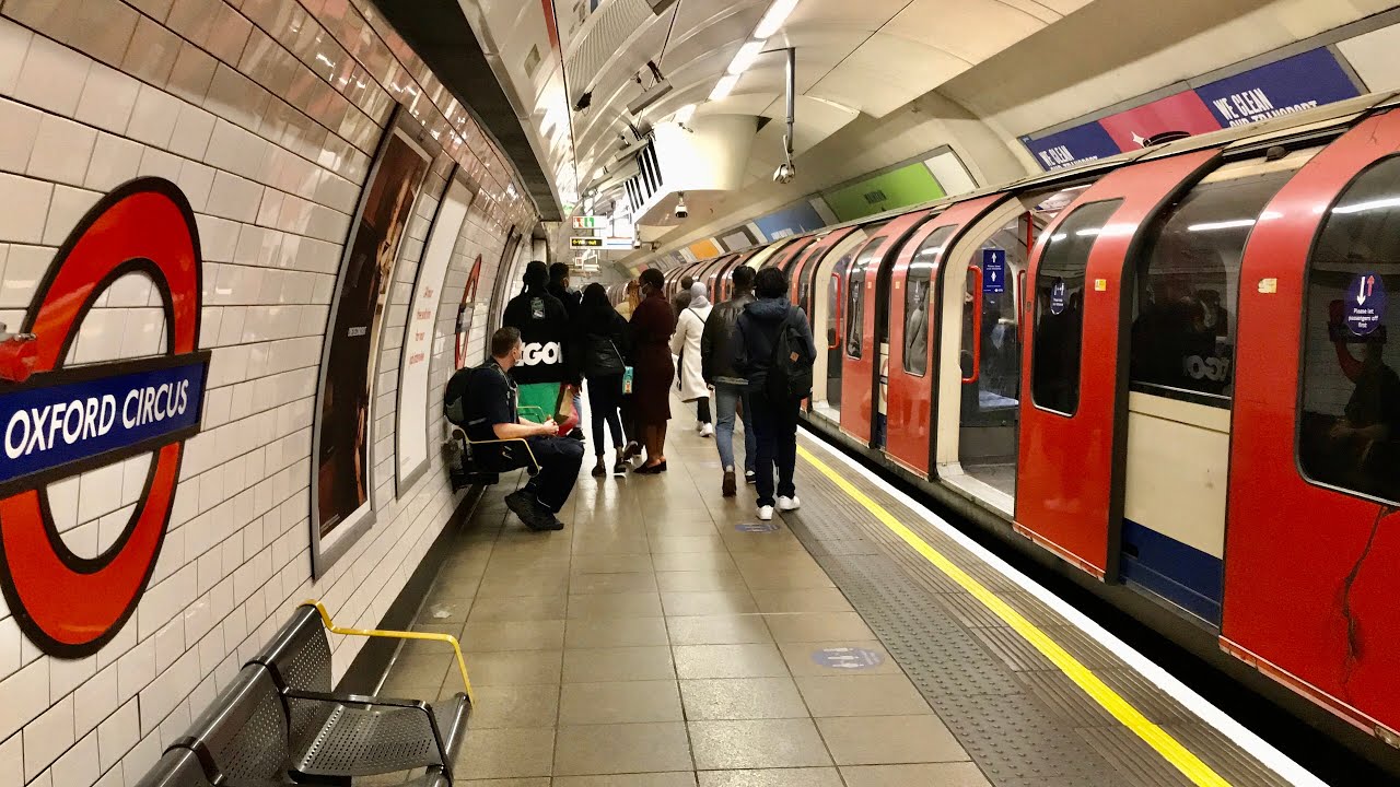London Underground Trains Central Line, Victoria Line, Bakerloo Line at Oxford Circus | London walk