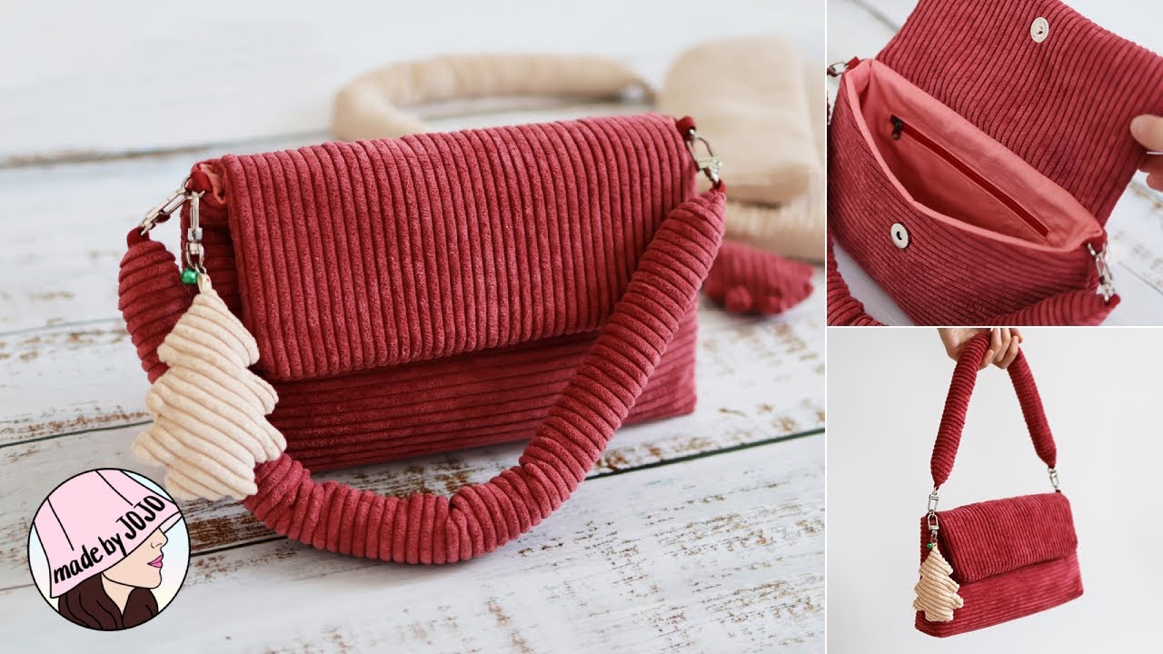 How to Make a Corduroy Flap Shoulder Bag for Winter l PDF Patterns for Sewing l made by JOJO