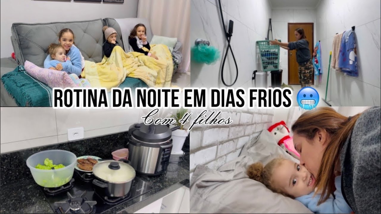 Rotina noturna com 4 filhos no inverno 🥶 a saga do banho + marido fez a janta ❣️
