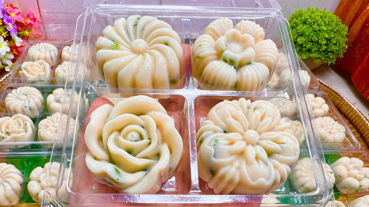 วุ้นกะทิลอดช่องดอกไม้ สูตรทำขายจริง! เนื้อนุ่มเด้งหอมหวานมันอร่อยมาก