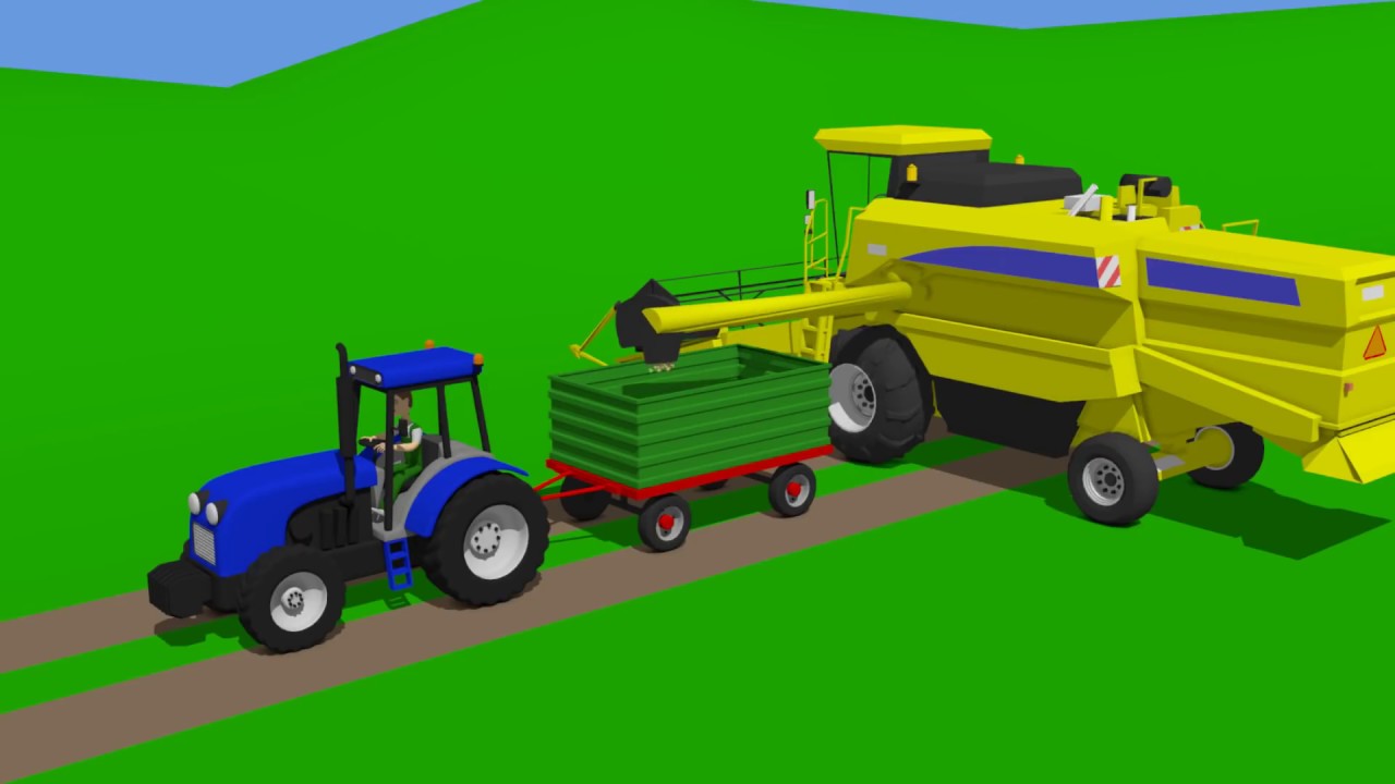 Tractor & Combine Harvester Harvesting Wheat | Fun Cartoons & Animations for Kids