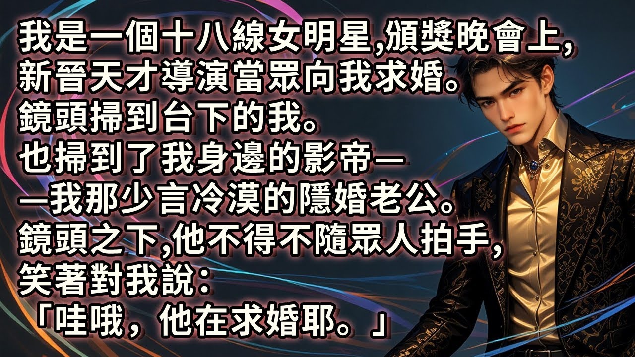 我是一個十八線女明星，頒獎晚會上，新晉天才導演當眾向我求婚。鏡頭掃到台下的我。也掃到了我身邊的影帝——我那少言冷漠的隱婚老公。鏡頭之下，他不得不隨眾人拍手，笑著對我說：「哇哦，他在求婚耶。」#小说