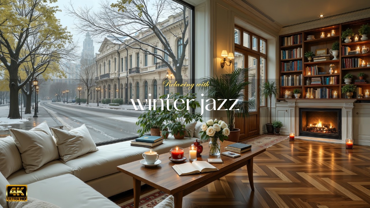 Cozy Winter Coffee Shop Jazz | Relaxing Jazz with Warm Fireplace Sounds for Study & Work