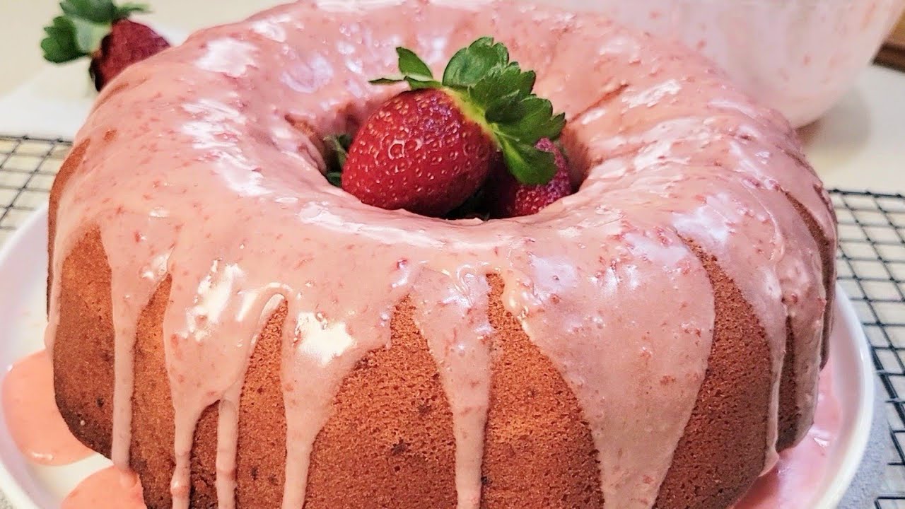 STRAWBERRY Pound Cake with a Sweet and Tangy Strawberry Glaze