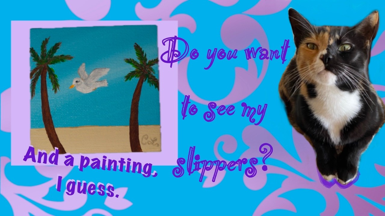 Acrylic Painting Palm Trees and Seagull on a Mini Canvas