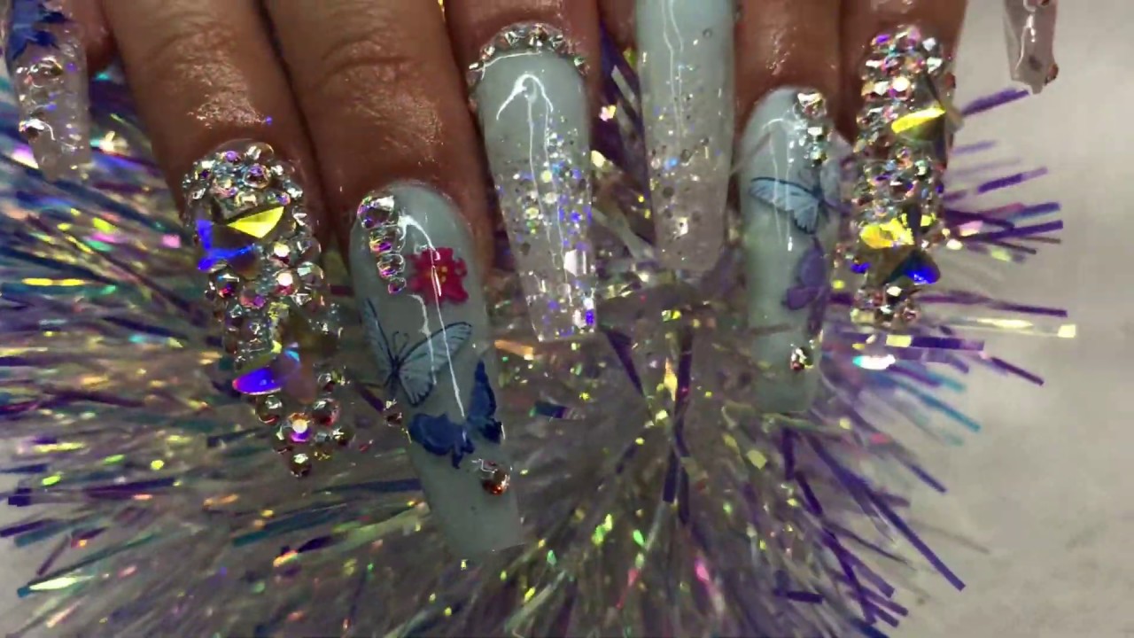 U&Ntilde;AS acr&iacute;licas EXOTICAS con MARIPOSAS/ Coffin NAILS/ Luliz nails