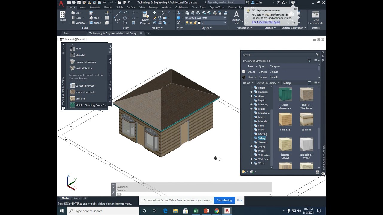 YouTube Video AutoCAD Architecture  Rendering the Cabin Roof and Siding