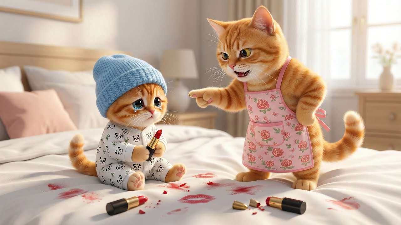 Cute Kitten Ruined Mama’s Lipstick - What Mama Cat Did After