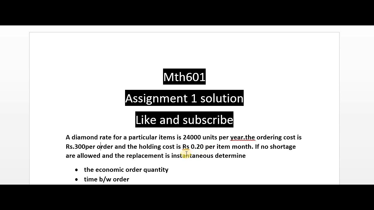 mth601 assignment 1 solution spring 2023||mth601 assignment solution||section incharge lubna mustafa