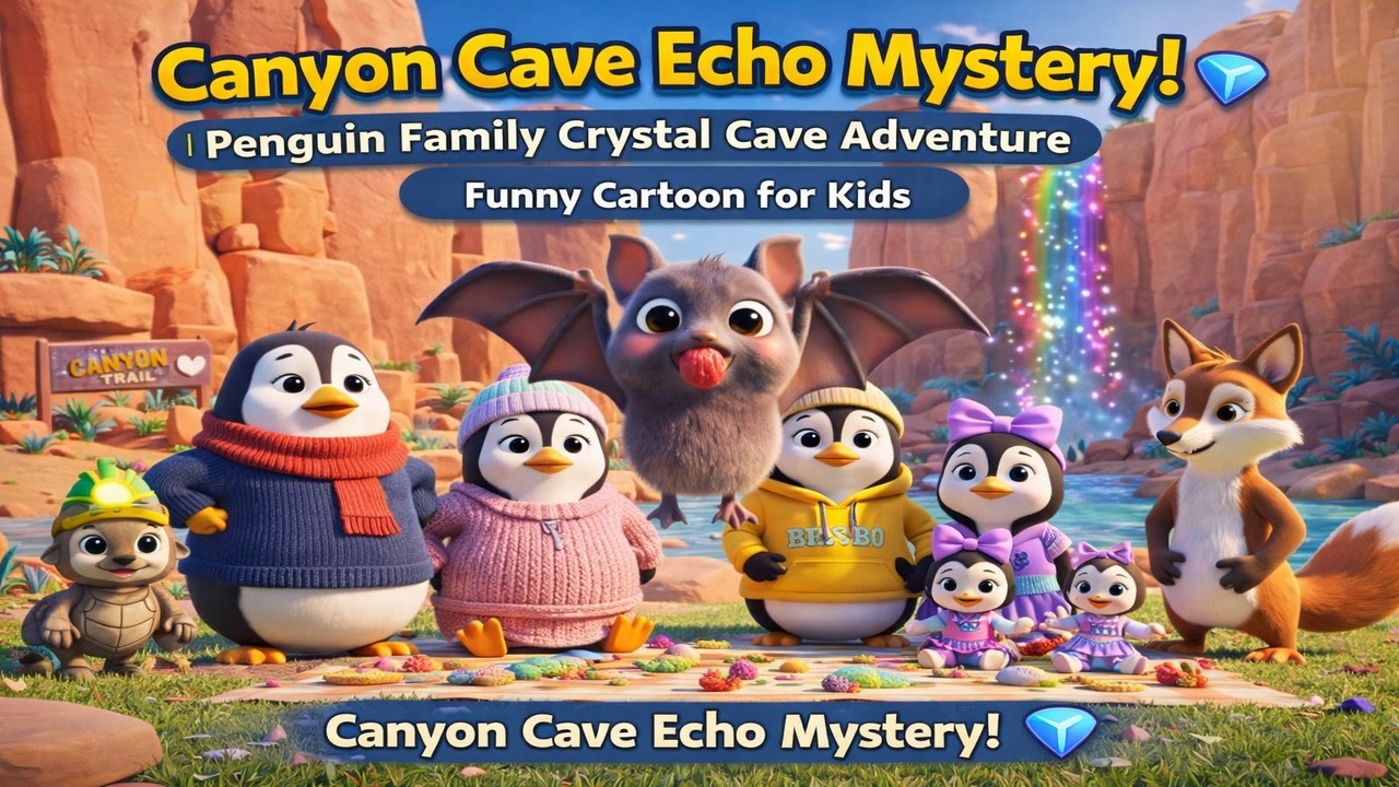 Canyon Cave Echo Mystery! 💎🐧  Penguin Family Crystal Cave Adventure  Funny Cartoon for Kids
