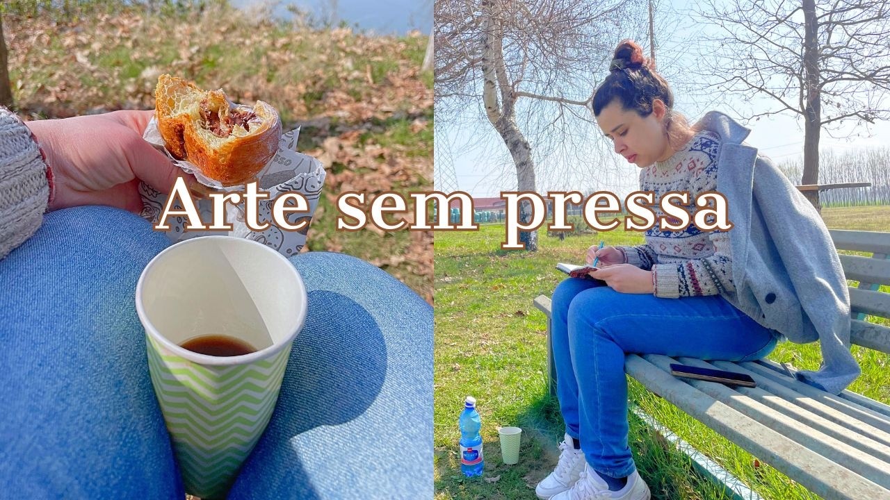 Um dia silencioso na natureza 🌿 pintando sem pressão + café no parque
