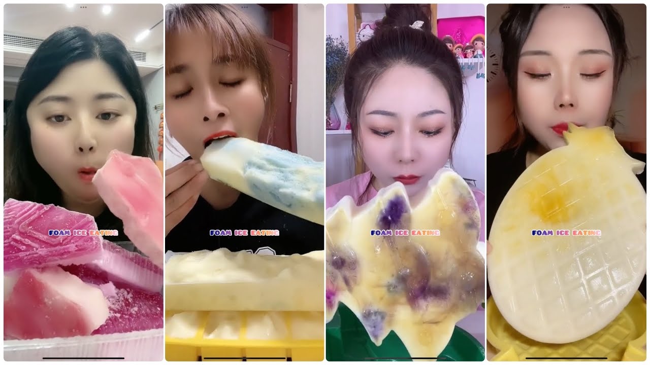 [ASMR] 6- COLORED FOAM ICE EATING💜💚 & POWDERY CRUNCHY ICE EATING & YUMMY 😋 & пена лед једење