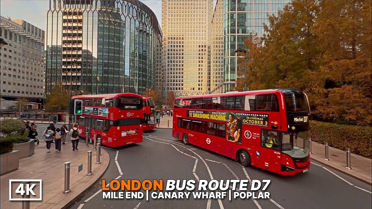 East London Bus Ride via Canary Wharf 🌆 | Route D7 Upper Deck POV | Relaxing East London Bus Ride