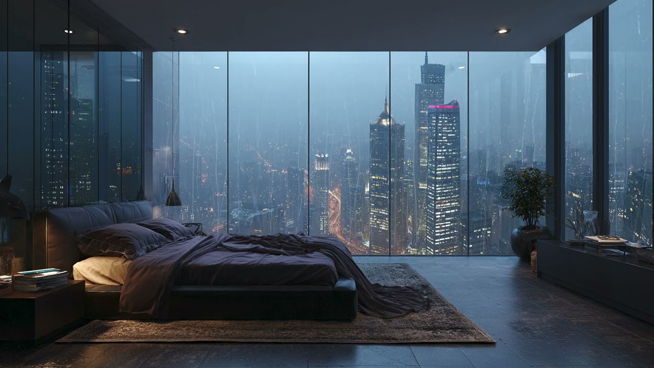 Cozy Rainy in a Luxury City Bedroom - Relaxing Rain Sounds for Sleeping and Deep Sleep