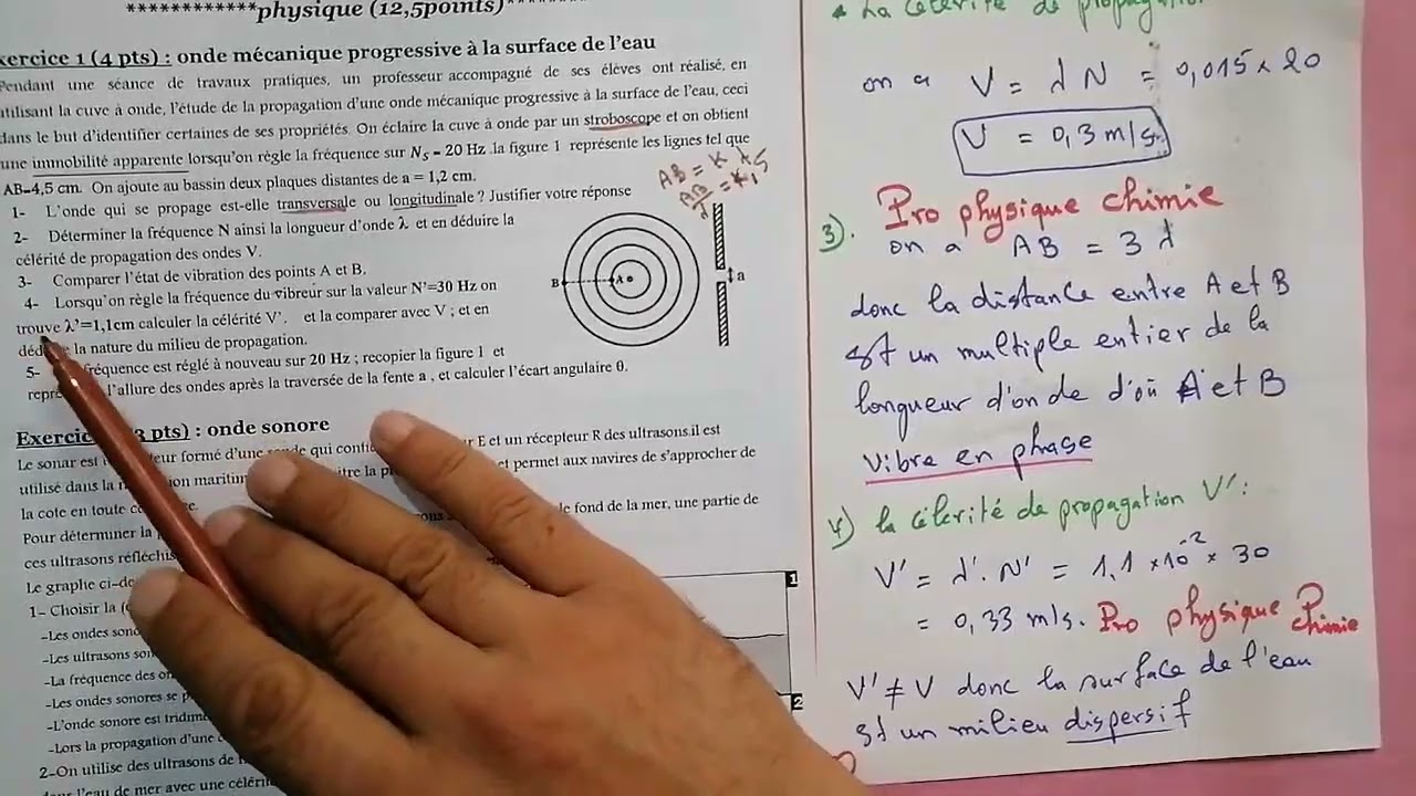 exemple de controle 1 S1 (exemple1) partie physique lesondes mécanique 2bac PC   SM