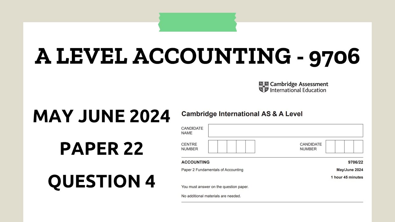 A Level Accounting May June 2024 Paper 22 9706/22 Question 4