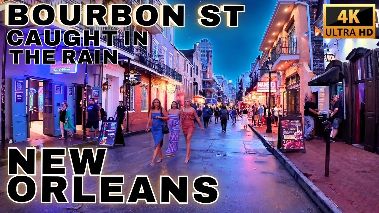 Bourbon Street Walking Tour 4K: Caught in the Rain in NOLA!