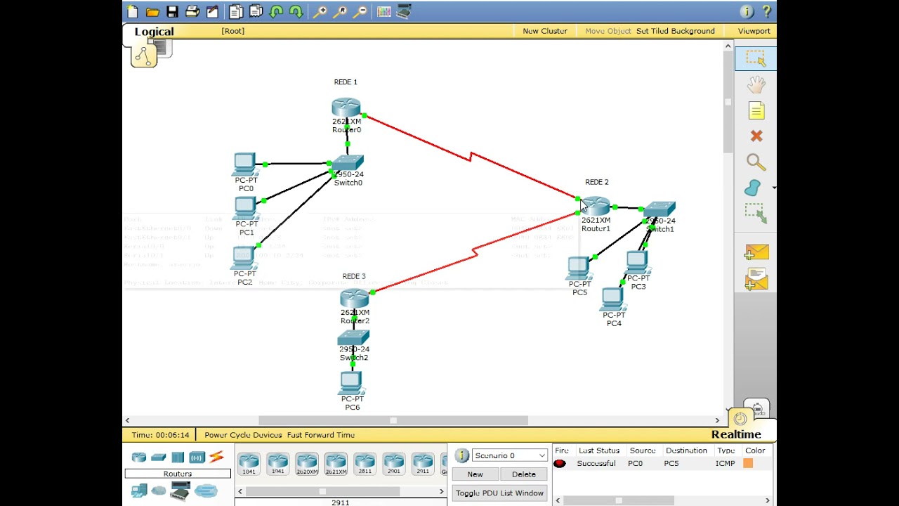 Redes  - 2 ( Interligando 3 roteadores ( Packet Tracer ) - Prof. Paulo Roberto)