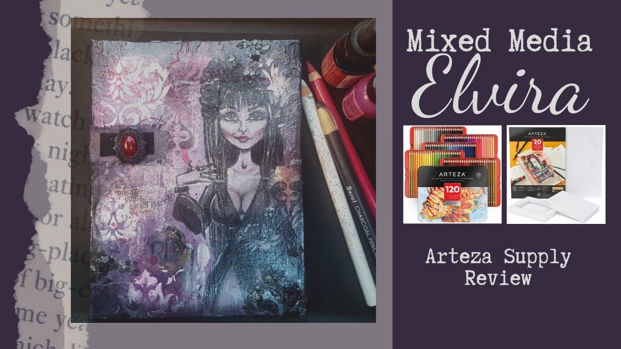 Elvira Mixed Media Halloween Art - Arteza Watercolor Pencils - Mixed Media DIY Frame Sheets Review
