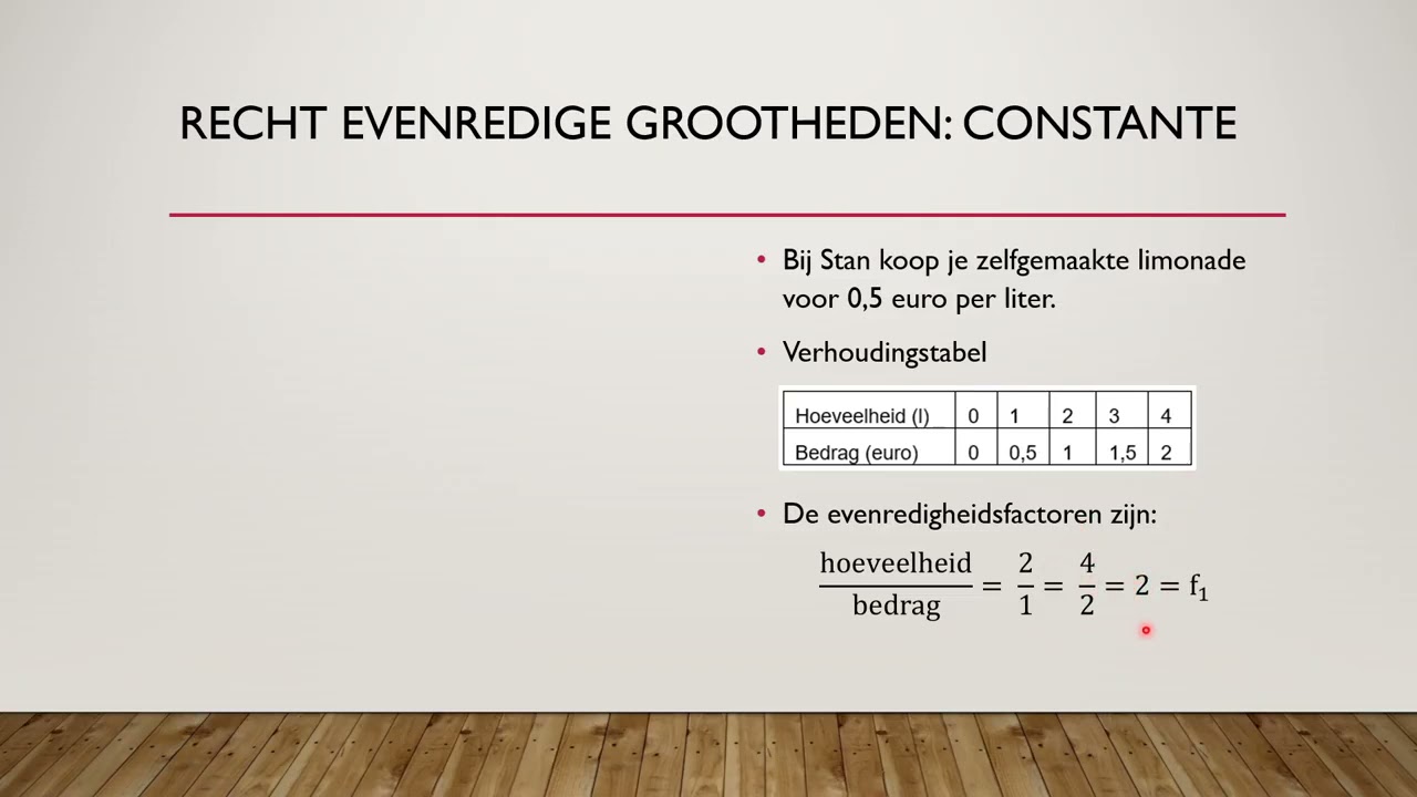 Wiskunde videoles 61 - G15: Recht en omgekeerd evenredige grootheden recht evenredige grootheden