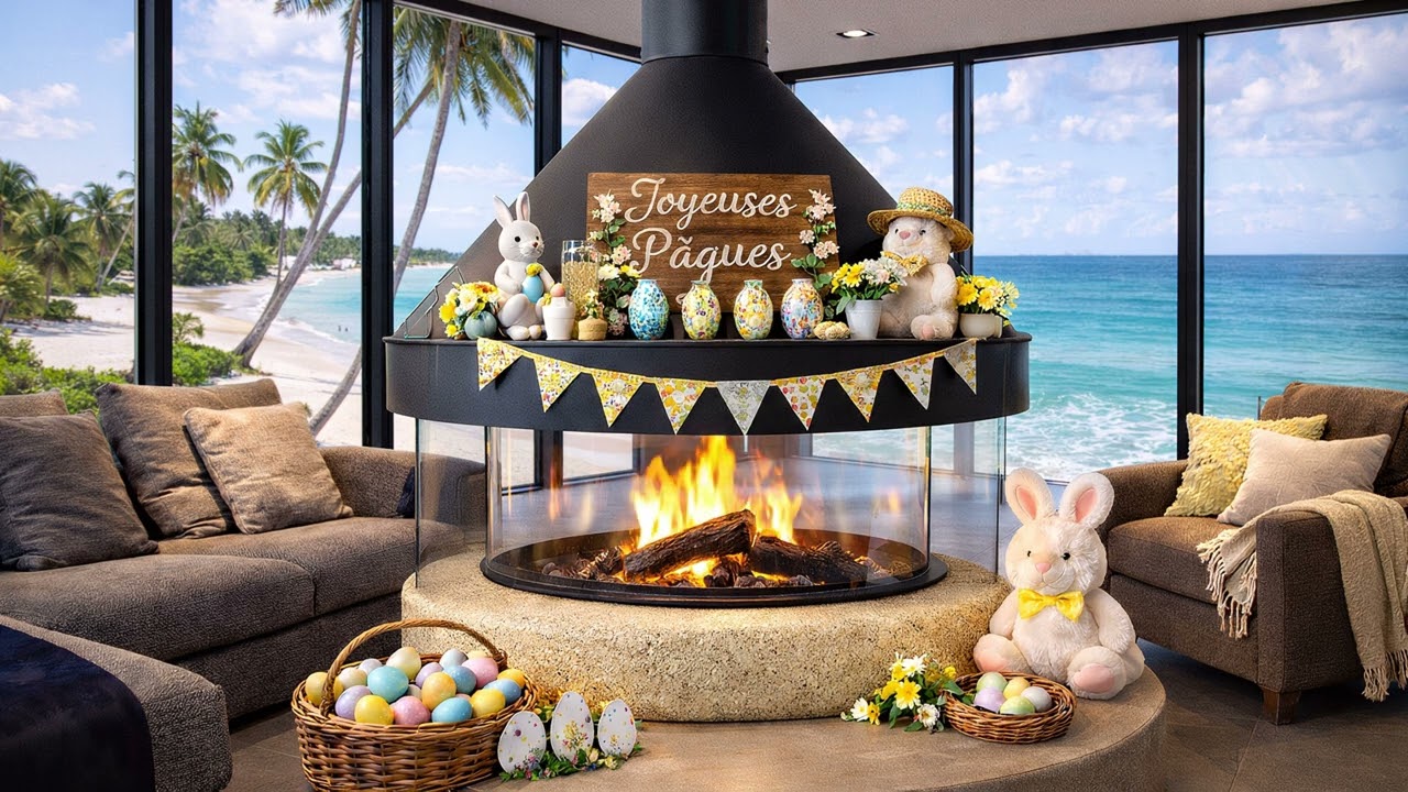 Ambient TV 4K HD - Fireplace Fire - Easter -Ambiance TV 4K HD - Feu cheminée - Pâques