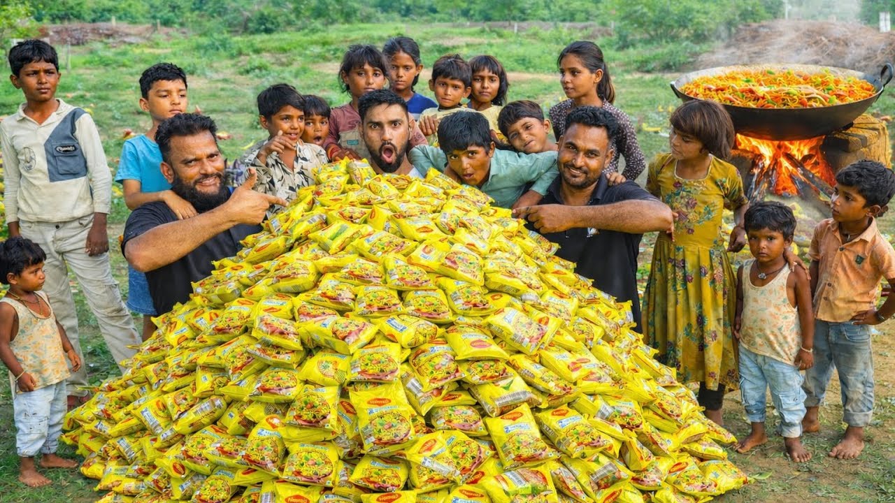 Cooking Maggi for 100 Poor People ❤️ | Beast Village Cooking
