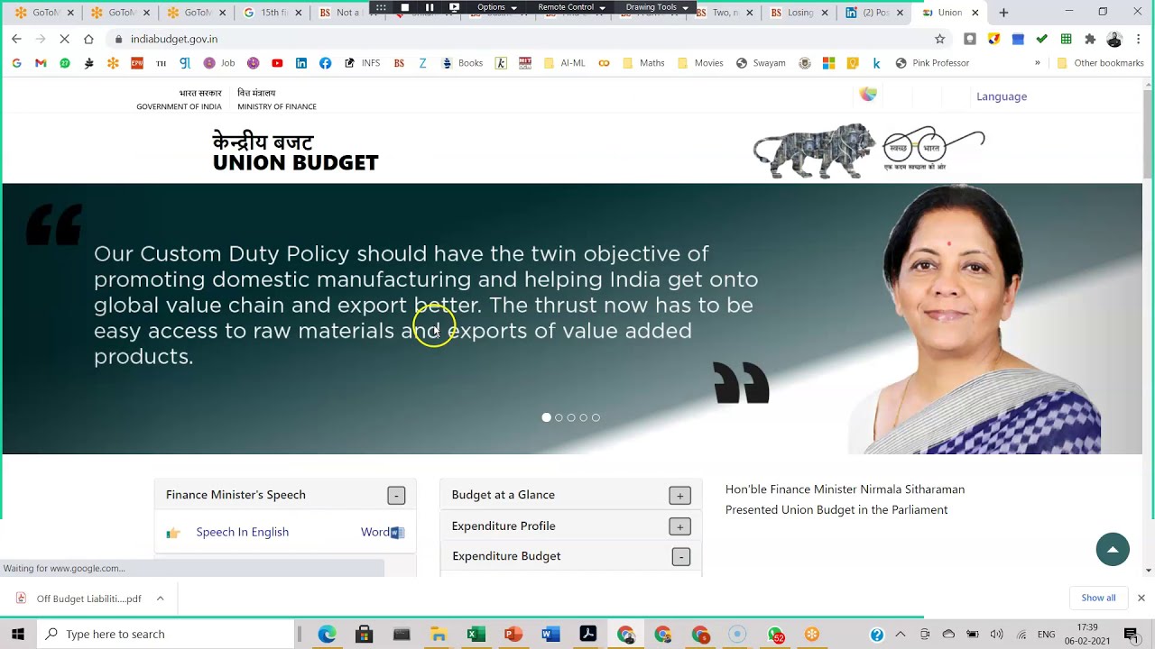 Union Budget 2021-22  - Session 1
