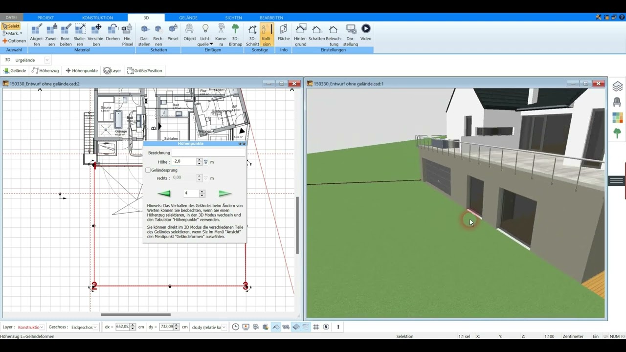 Geländehöhen im Plan7Architekt 3