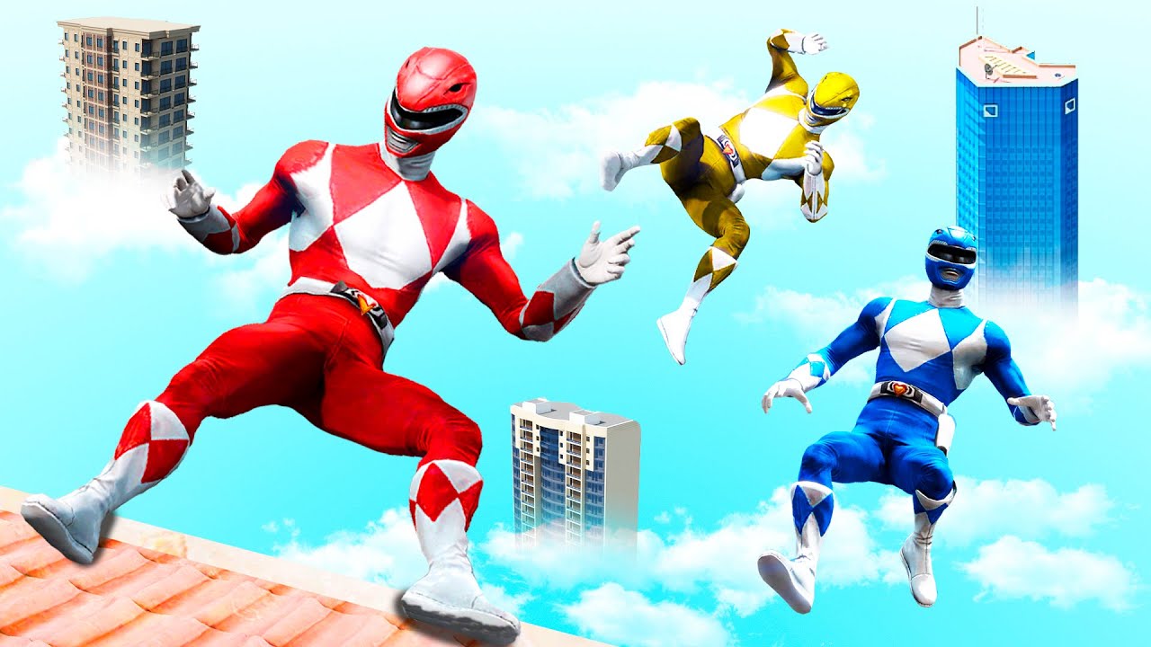 GTA 5 Power Rangers Jumping off Highest Buildings (Euphoria Physics/Ragdolls)