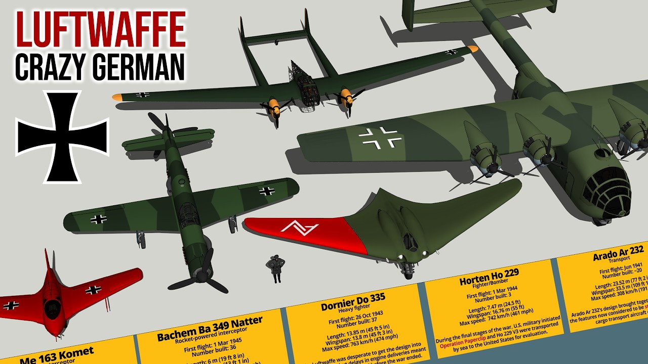 Crazy German Luftwaffe Aircraft Type & Size Comparison 3D