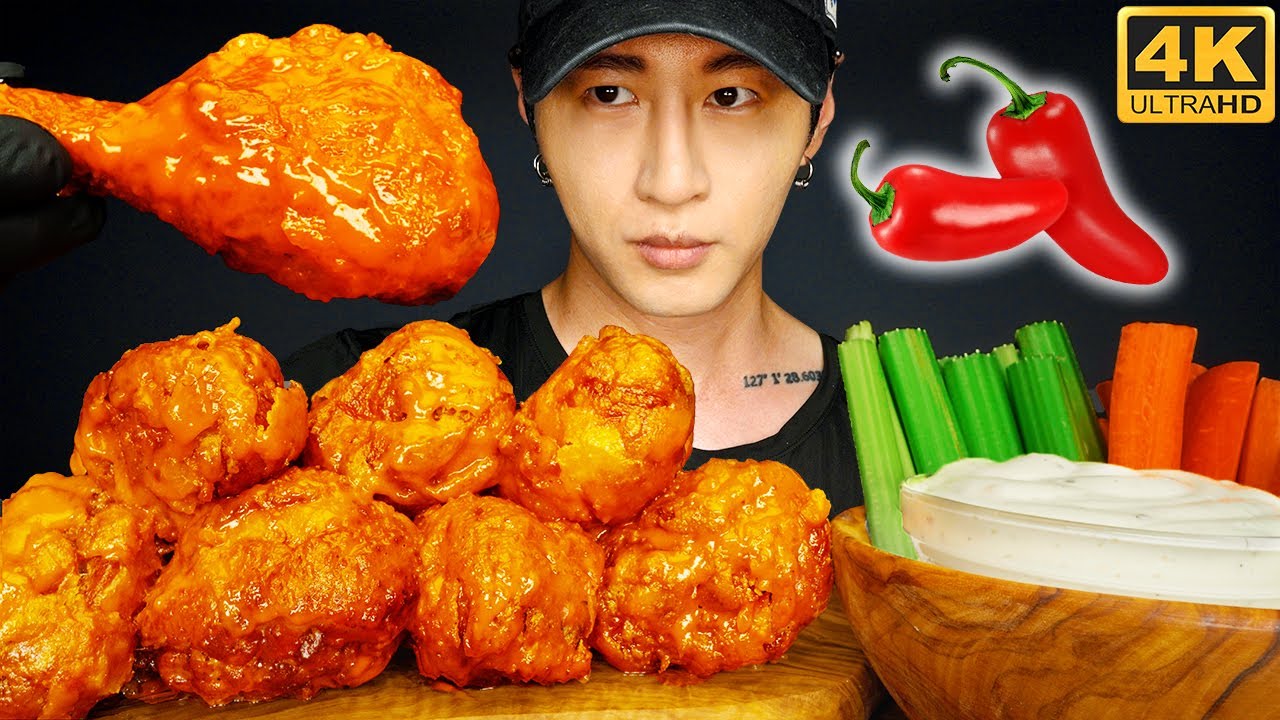 ASMR SPICY BUFFALO WINGS MUKBANG 먹방 | COOKING & EATING SOUNDS | Zach Choi ASMR