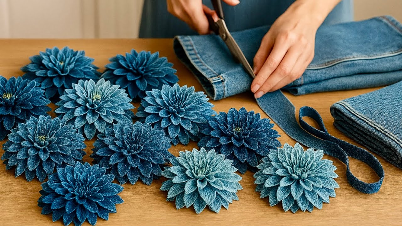 Turn Old Jeans into Beautiful Dahlias - Step-by-Step _DIY