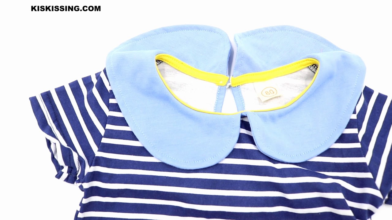Rainbow Stipes A-line Baby Dress Short Sleeves Peter Pan Collar Dress For Baby Girls Wholesale
