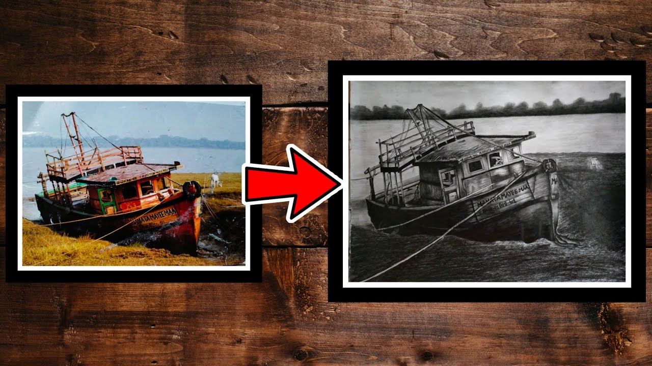 Wooden Sail Boat On Pencil Sketch⛵ || Purba's Loved Creation