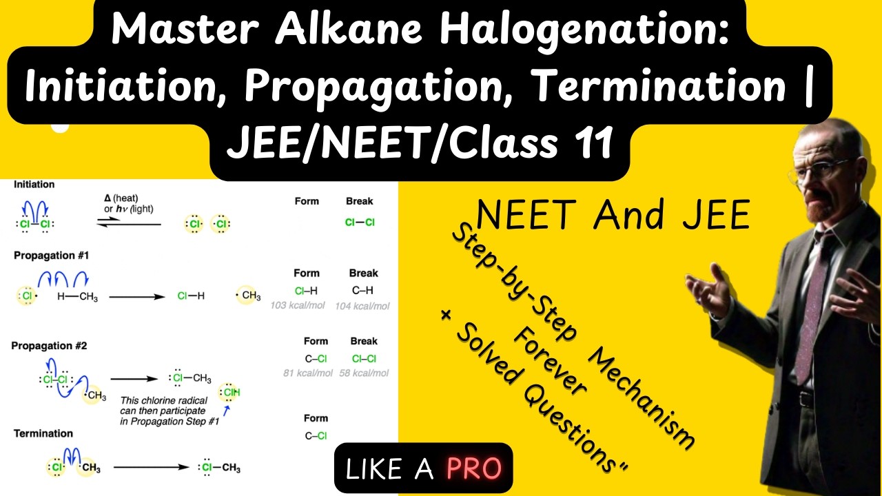 Alkane Halogenation: Initiation, Propagation, Termination | JEE/NEET/ TOP PYQs | Class 11