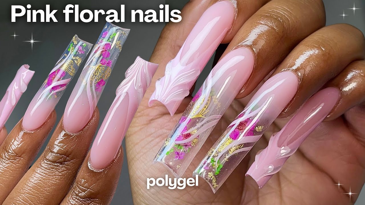 Pink Floral Polygel Nails🌷🌸✨ How to dried flower encapsulation + polygel nails at home 💐Spring nails