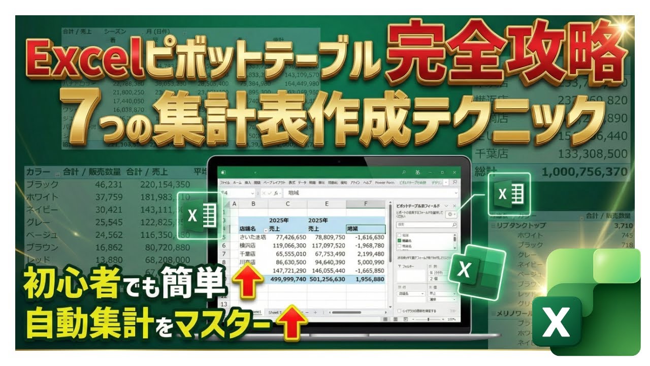 【超入門】見よう見まねでOK！Excelピボットテーブルで「使える7つの表」をマスターしよう【YT0256】