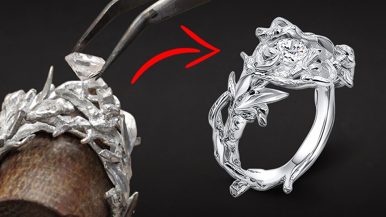 Custom Floral Style Silver Ring - Making Silver Ring ASMR