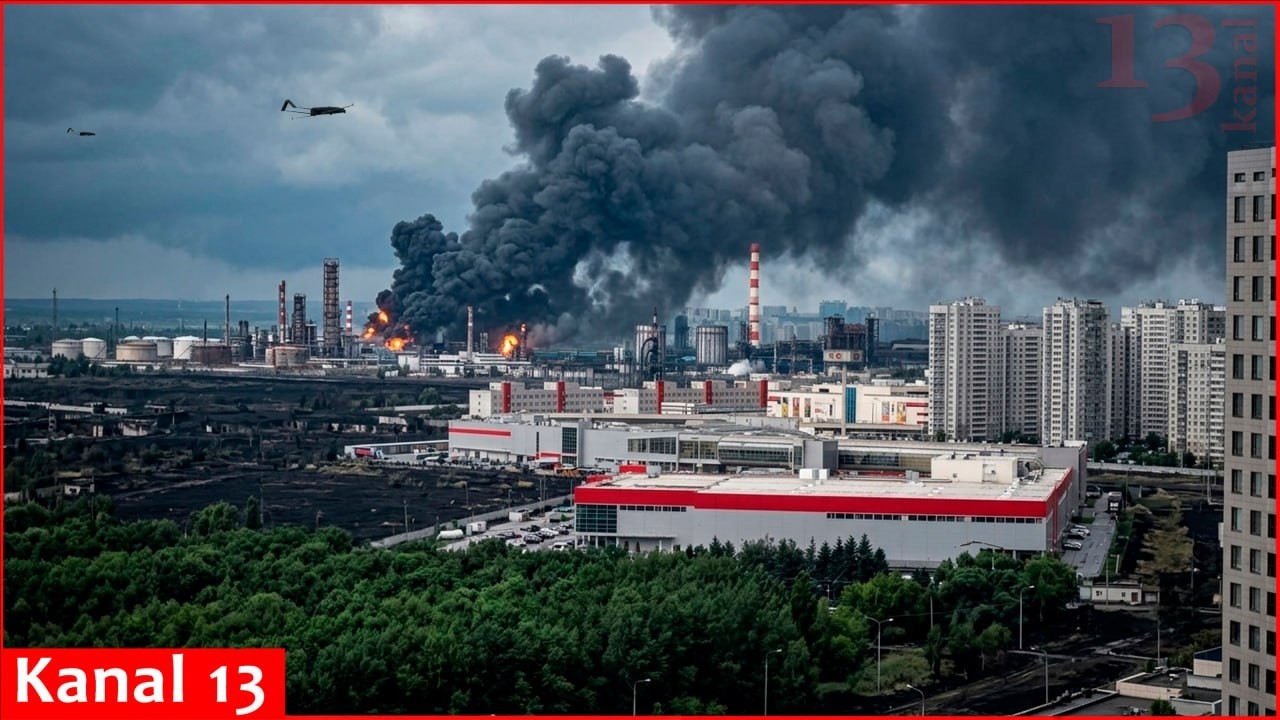 Момент пролета дальнобойного дрона &laquo;Лютый&raquo; к нефтеперерабатывающему заводу в Уфе в 1400 км от Укр...