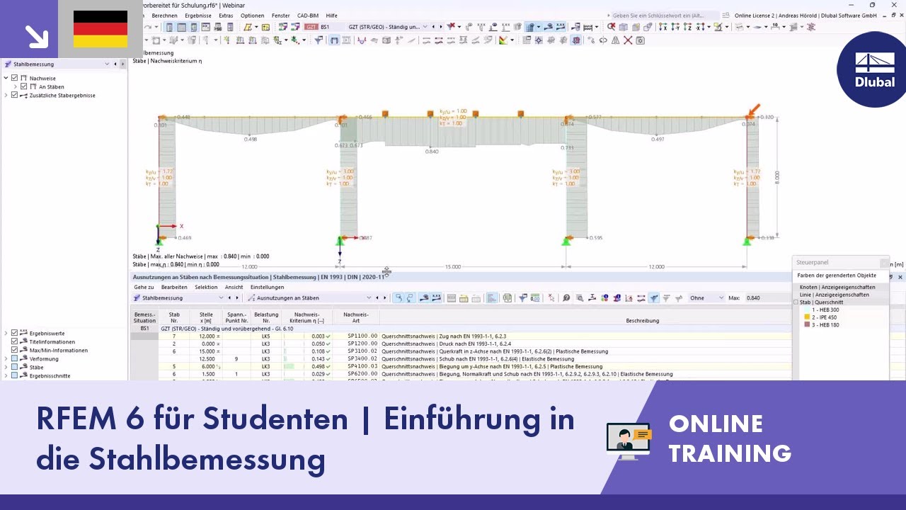 RFEM 6 für Studenten | Einführung in die Stahlbemessung | 13.11.2023