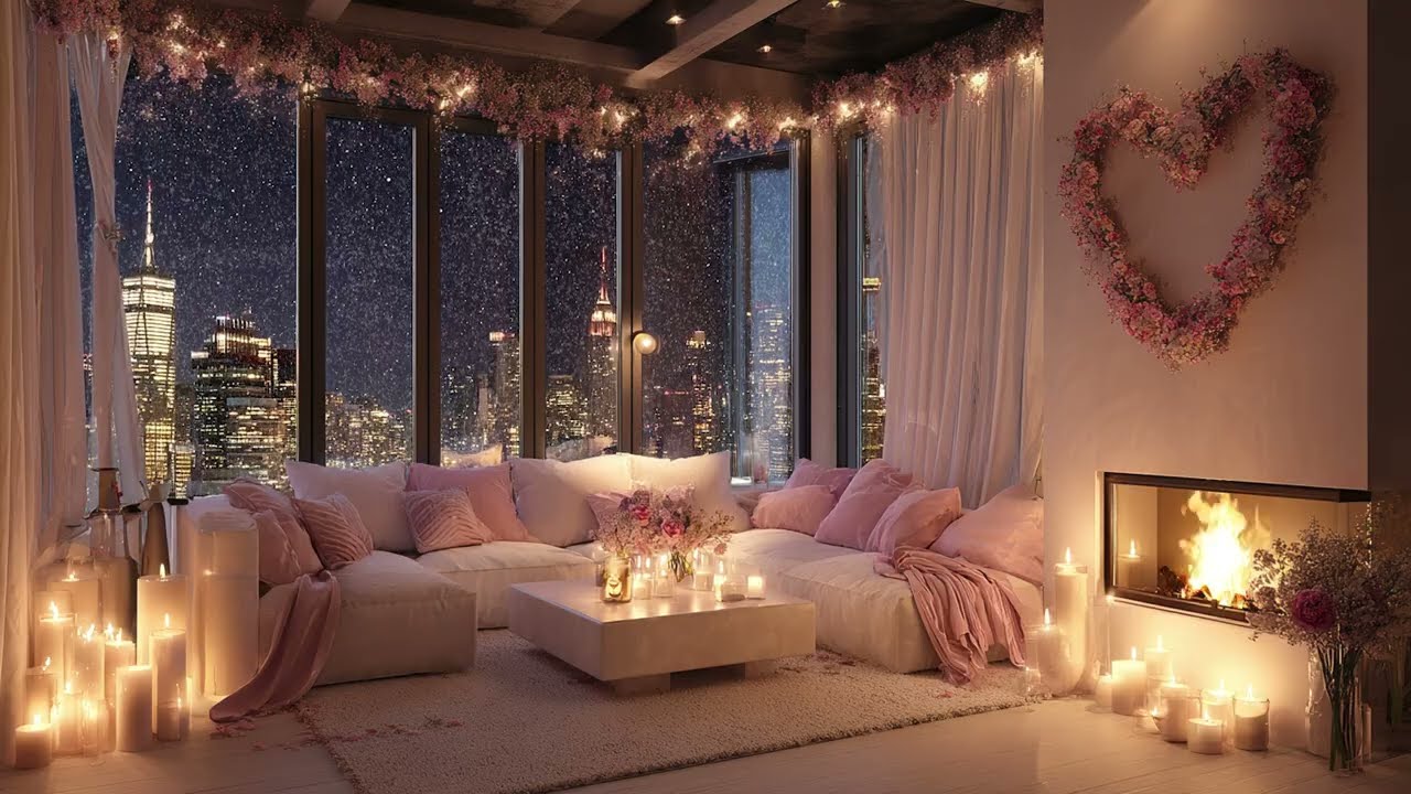 💗 Valentine Night Ambience 🎹 | 3 Hours Cozy Romantic Music for Relax, Sleep & Love Vibes
