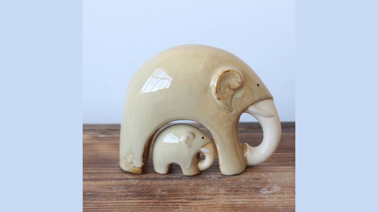 2PCS Elephant Home decor Ceramic Mother and child