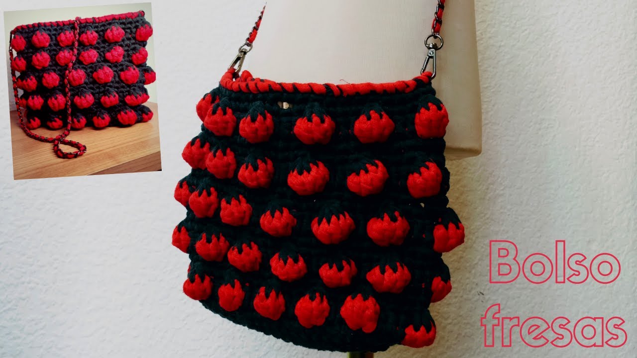 Como tejer Bolso fresas (Crochet-Ganchillo)
