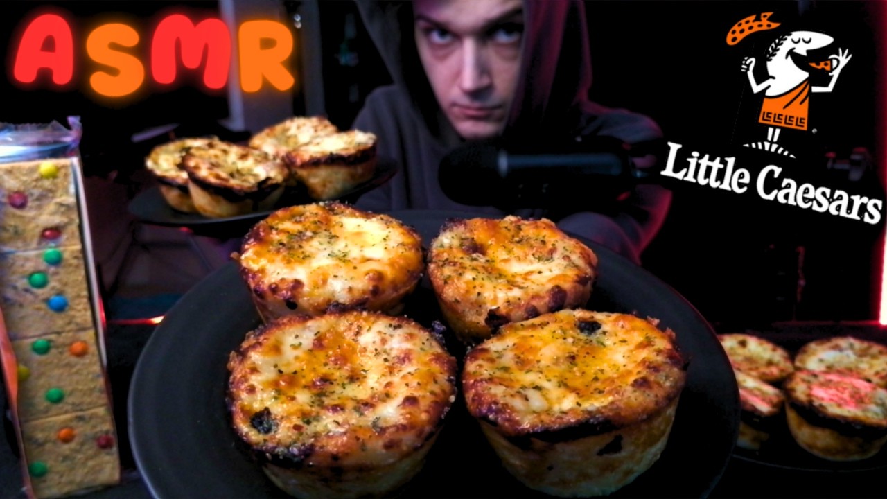 ASMR Eating Little Caesars Cheesy CRAZY PUFFS & Cookie Dough M&M Brownies Mukbang