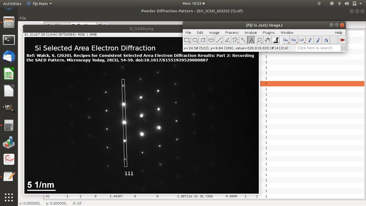 Indexing planes in Selected Area Electron Diffraction (SAED) pattern using ImageJ