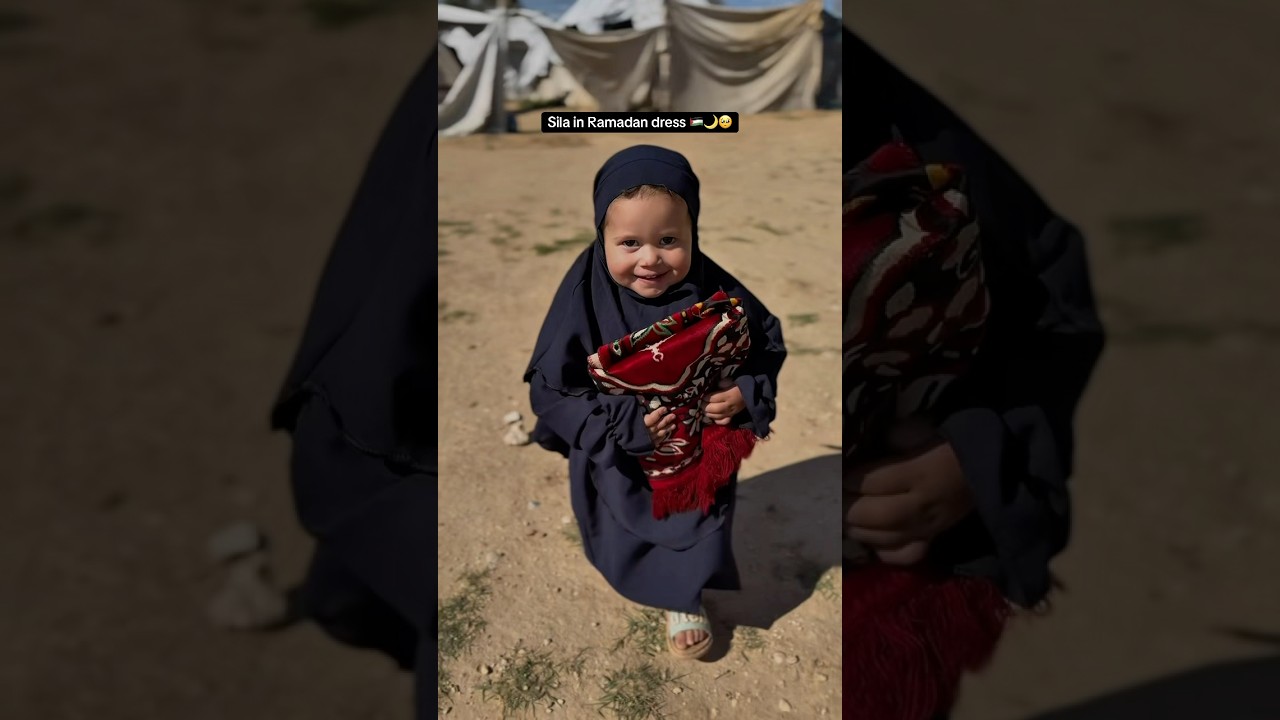 Sila&hellip; a little girl from Gaza 🌙🤍She wears her Ramadan dress and walks to prayer with small steps