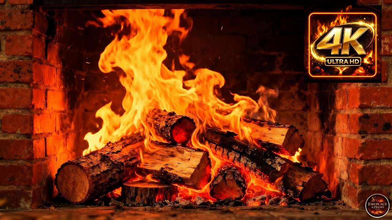 Fireplace Piano Music 🔥 Warm Fire Sounds and Calm Piano Music for Deep Sleep and Relaxation